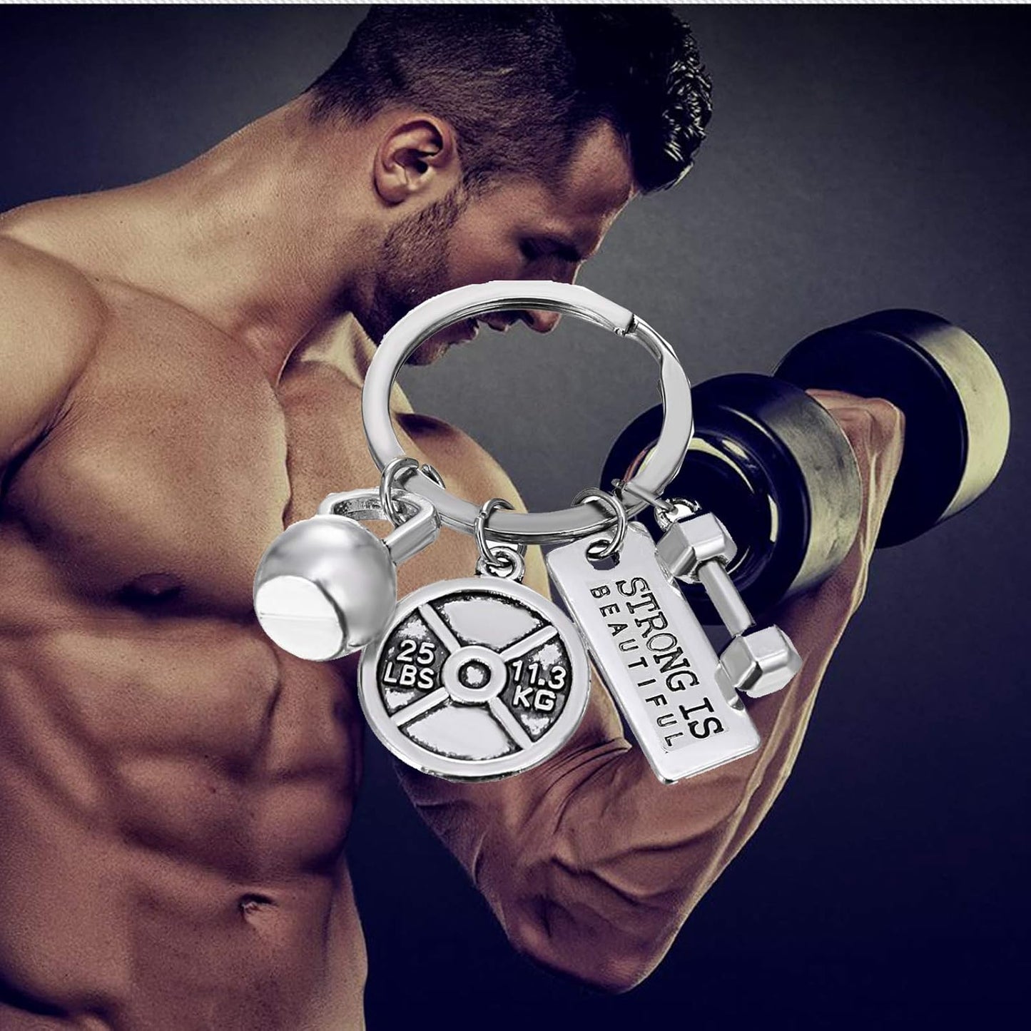 Stainless Steel Fitness Gym Charm Keychains Quotes Weight Plate Dumbbell Kettlebell Charmskeyring