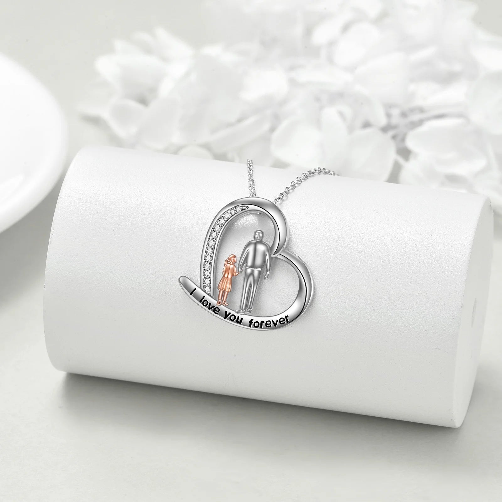 Father'S Day Gifts for Him S925 Sterling Silver Father Daughter Heart Pendant Necklace I Love You Forever Jewelry Mother'S Day Gifts for Daughter