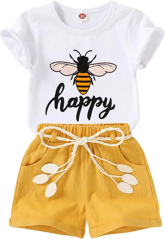Toddler Baby Girls Clothes Watermelon T-Shirt + Linen Shorts with Belt Cute Summer Short Set