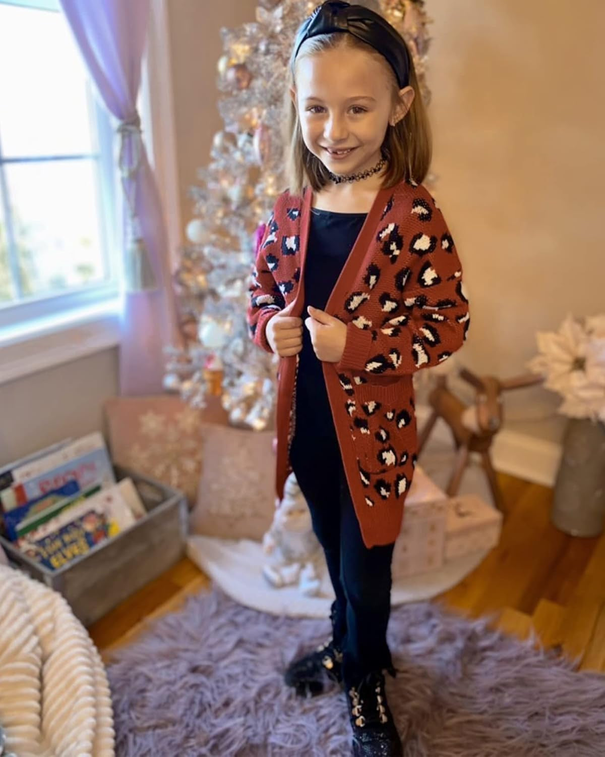 Girl'S Casual Open Front Long Cardigan Sweaters with Pockets