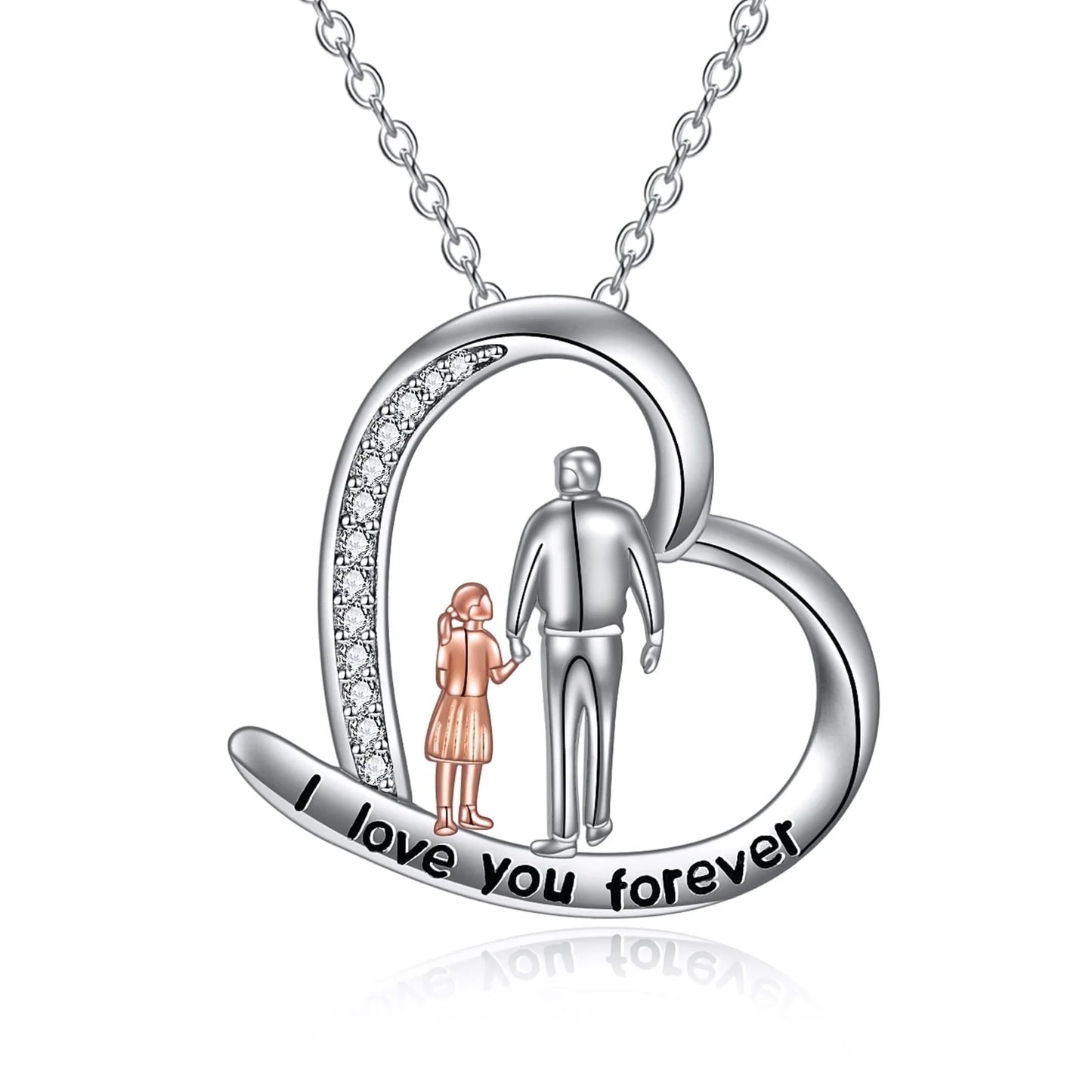 Father'S Day Gifts for Him S925 Sterling Silver Father Daughter Heart Pendant Necklace I Love You Forever Jewelry Mother'S Day Gifts for Daughter