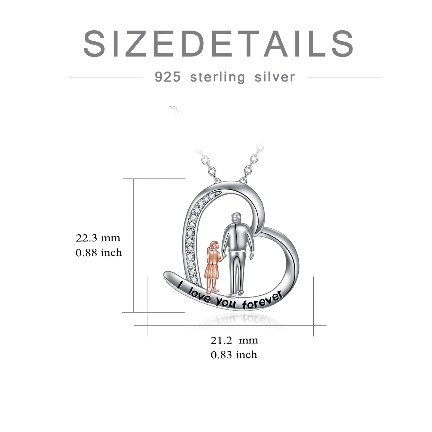 Father'S Day Gifts for Him S925 Sterling Silver Father Daughter Heart Pendant Necklace I Love You Forever Jewelry Mother'S Day Gifts for Daughter
