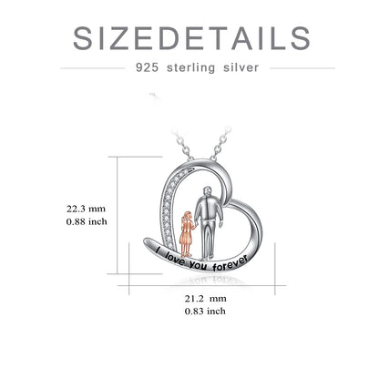 Father'S Day Gifts for Him S925 Sterling Silver Father Daughter Heart Pendant Necklace I Love You Forever Jewelry Mother'S Day Gifts for Daughter