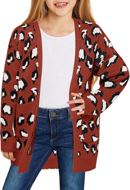 Girl'S Casual Open Front Long Cardigan Sweaters with Pockets