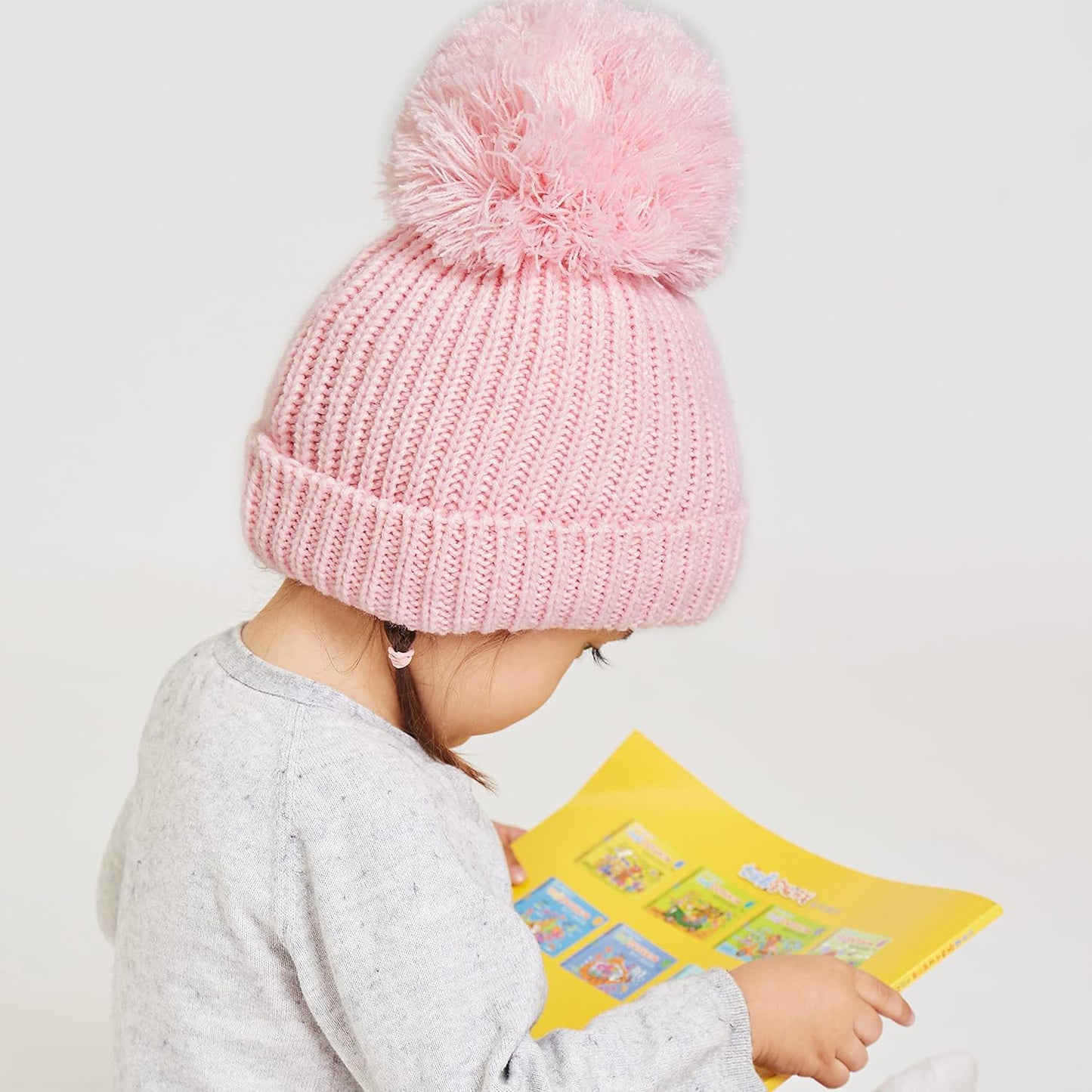 Winter Warm Knitted Baby Hats for Girls Pom Pom Kid Toddler Boys Beanies Cap with Fleece Lining