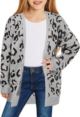 Girl'S Casual Open Front Long Cardigan Sweaters with Pockets