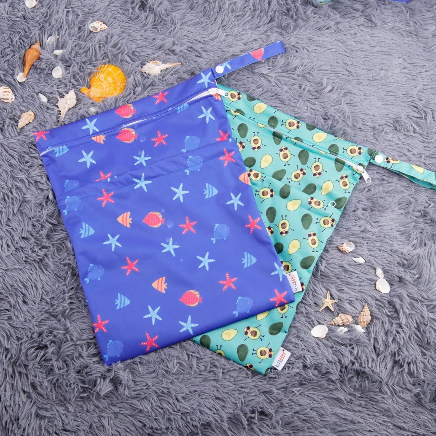 2Pcs Cloth Diaper Wet Dry Bags Waterproof Reusable with Two Zippered Pockets Travel Beach Pool Daycare Soiled Baby Items Yoga Gym Bag for Swimsuits or Wet Clothes LZX4344