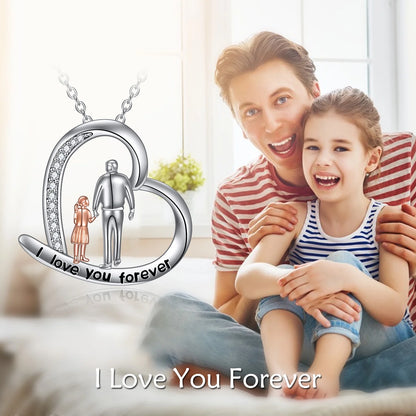 Father'S Day Gifts for Him S925 Sterling Silver Father Daughter Heart Pendant Necklace I Love You Forever Jewelry Mother'S Day Gifts for Daughter