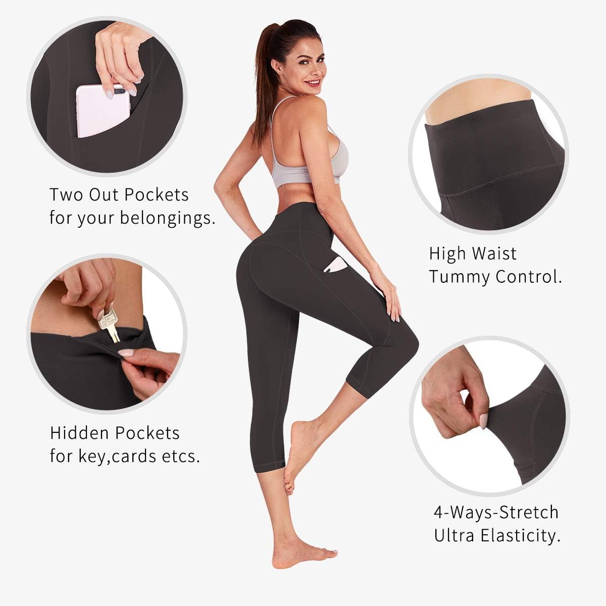 High Waist Yoga Pants, Yoga Pants with Pockets for Women Tummy Control 4 Ways Stretch Leggings