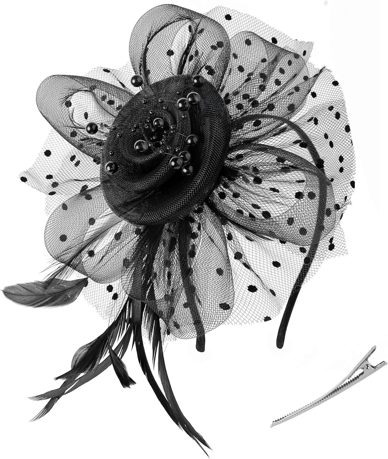 Fascinators Hats for Women Tea Party Hat Kentucky Derby Hat Wedding Headpiece Feather Mesh Hair Clip