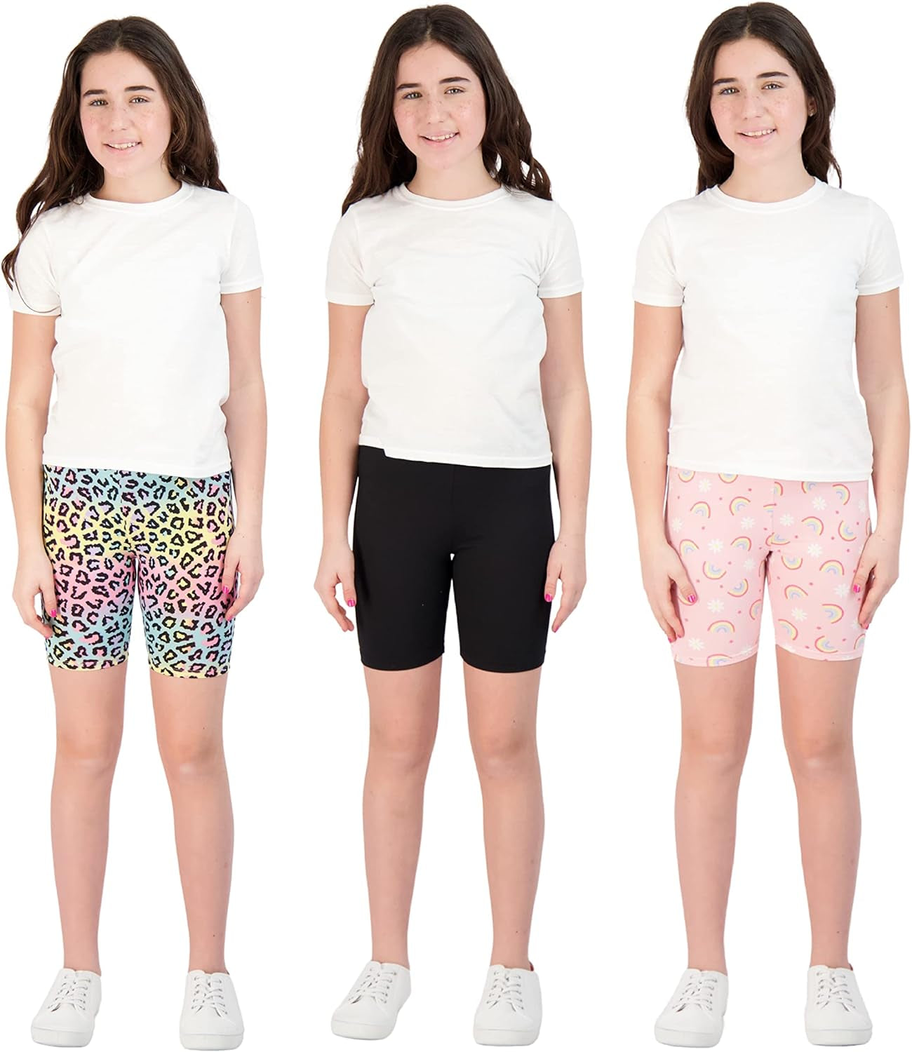 Kids Girls Bike Shorts – Multipack Soft Stretchy Polyester Activewear in Fun Prints & Colors (Sizes 5-16)