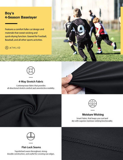 Boy'S UPF 50+ Compression Pants Baselayer, Cool Dry Active Running Tights, 4-Way Stretch Workout Leggings