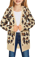 Girl'S Casual Open Front Long Cardigan Sweaters with Pockets
