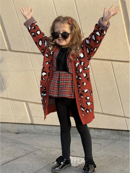 Girl'S Casual Open Front Long Cardigan Sweaters with Pockets