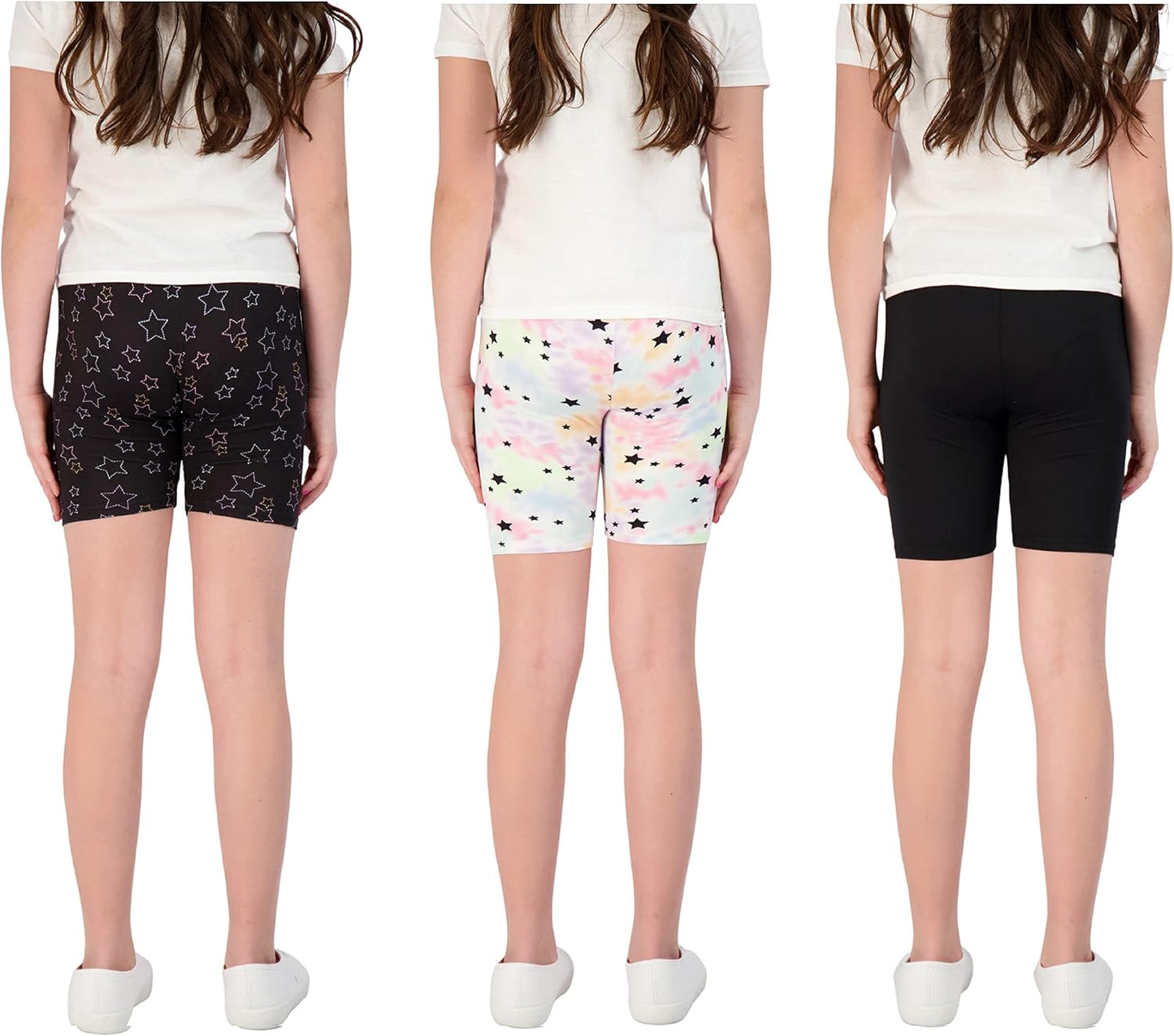 Kids Girls Bike Shorts – Multipack Soft Stretchy Polyester Activewear in Fun Prints & Colors (Sizes 5-16)