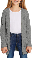 Girl'S Casual Open Front Long Cardigan Sweaters with Pockets