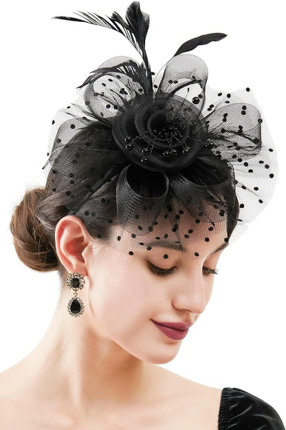Fascinators Hats for Women Tea Party Hat Kentucky Derby Hat Wedding Headpiece Feather Mesh Hair Clip
