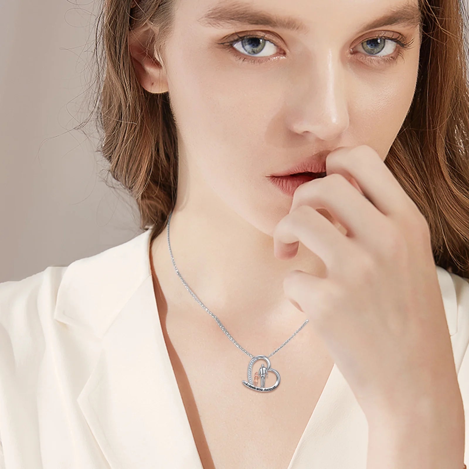 Father'S Day Gifts for Him S925 Sterling Silver Father Daughter Heart Pendant Necklace I Love You Forever Jewelry Mother'S Day Gifts for Daughter