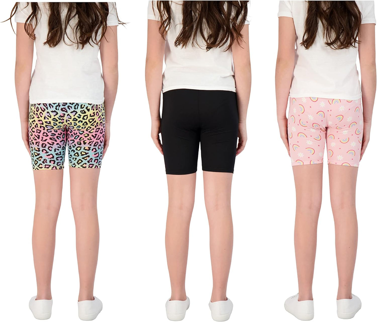 Kids Girls Bike Shorts – Multipack Soft Stretchy Polyester Activewear in Fun Prints & Colors (Sizes 5-16)