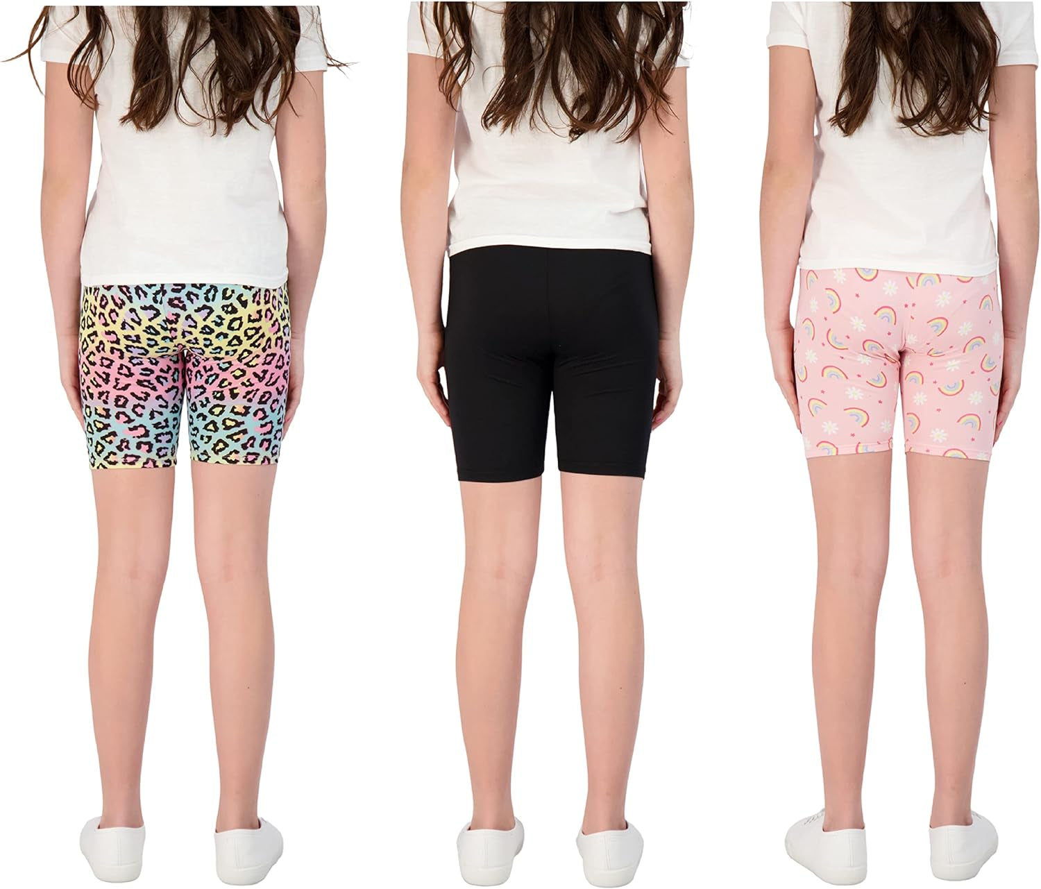 Kids Girls Bike Shorts – Multipack Soft Stretchy Polyester Activewear in Fun Prints & Colors (Sizes 5-16)
