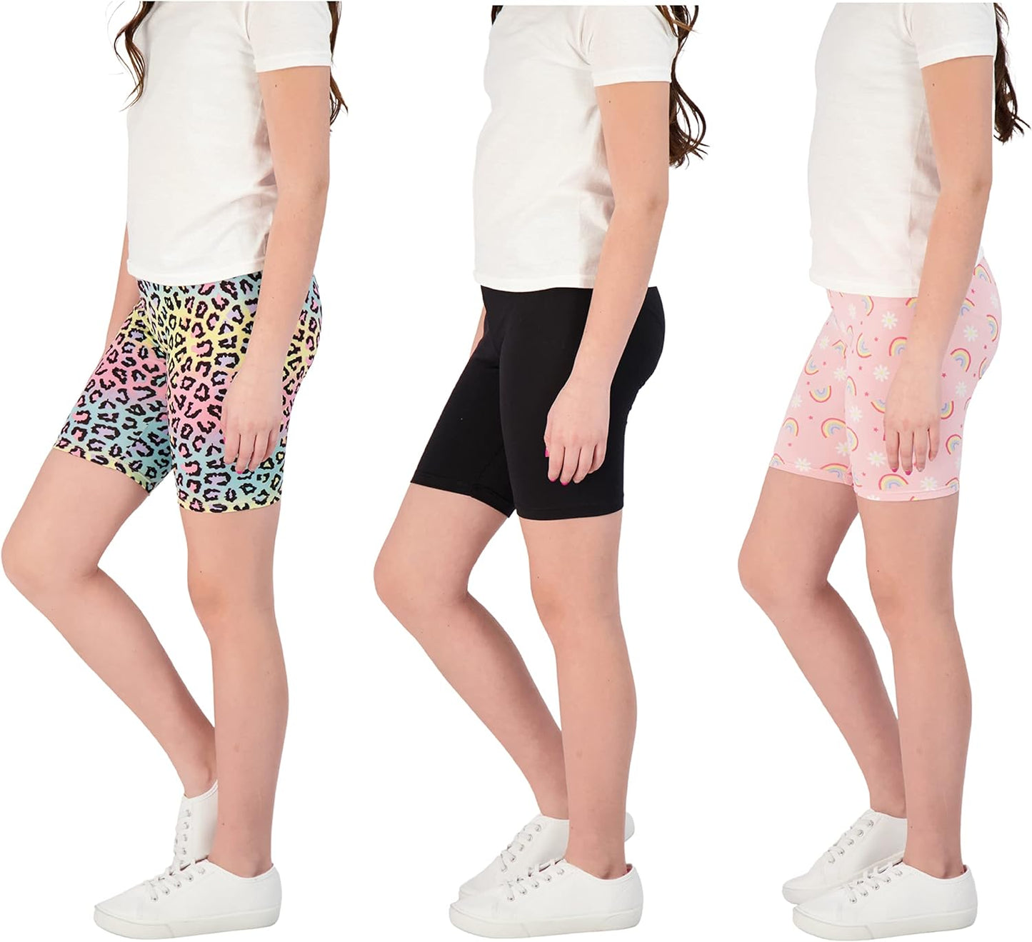 Kids Girls Bike Shorts – Multipack Soft Stretchy Polyester Activewear in Fun Prints & Colors (Sizes 5-16)