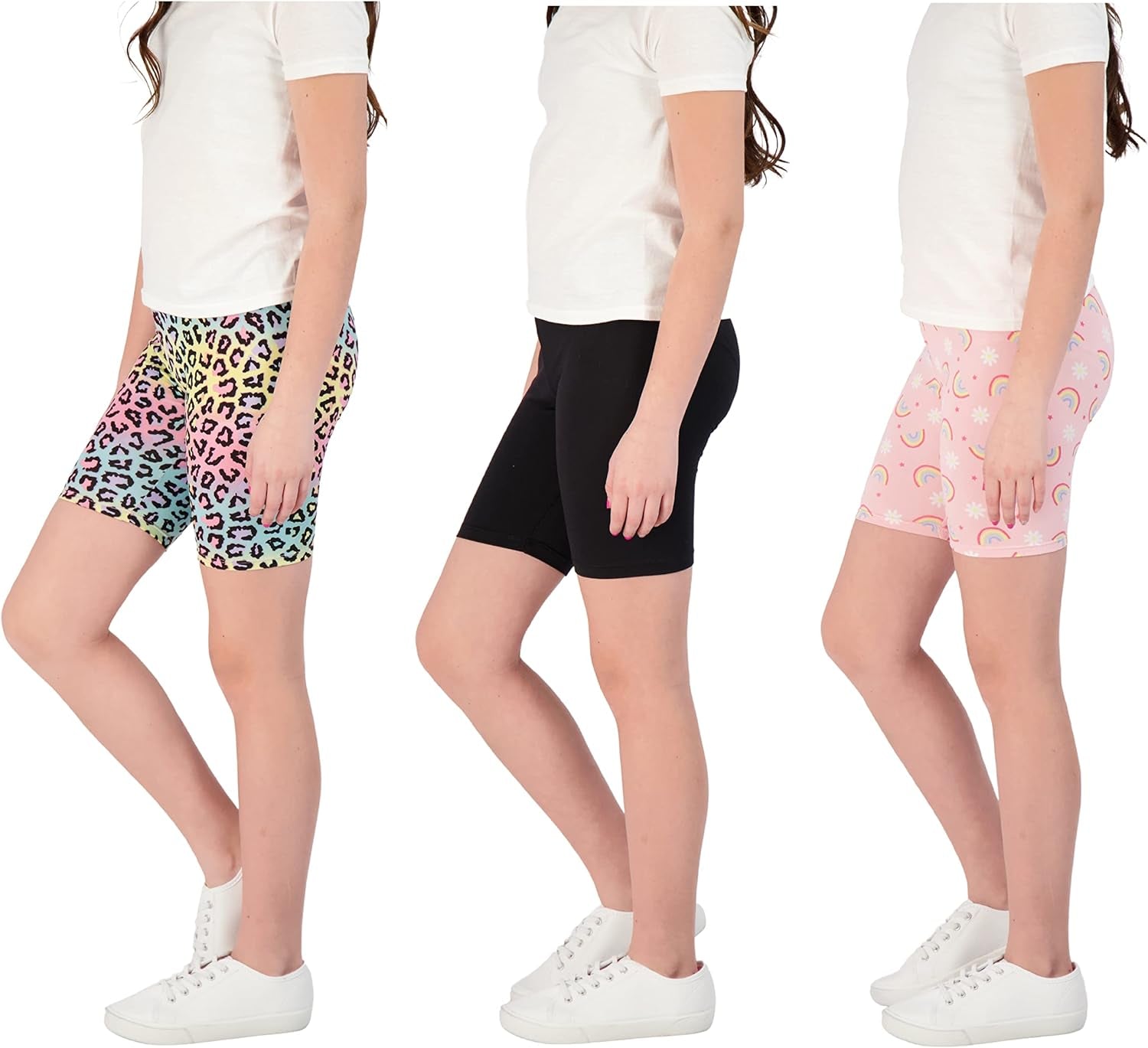 Kids Girls Bike Shorts – Multipack Soft Stretchy Polyester Activewear in Fun Prints & Colors (Sizes 5-16)