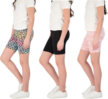 Kids Girls Bike Shorts – Multipack Soft Stretchy Polyester Activewear in Fun Prints & Colors (Sizes 5-16)