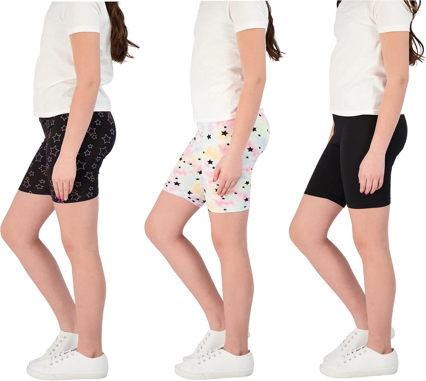 Kids Girls Bike Shorts – Multipack Soft Stretchy Polyester Activewear in Fun Prints & Colors (Sizes 5-16)