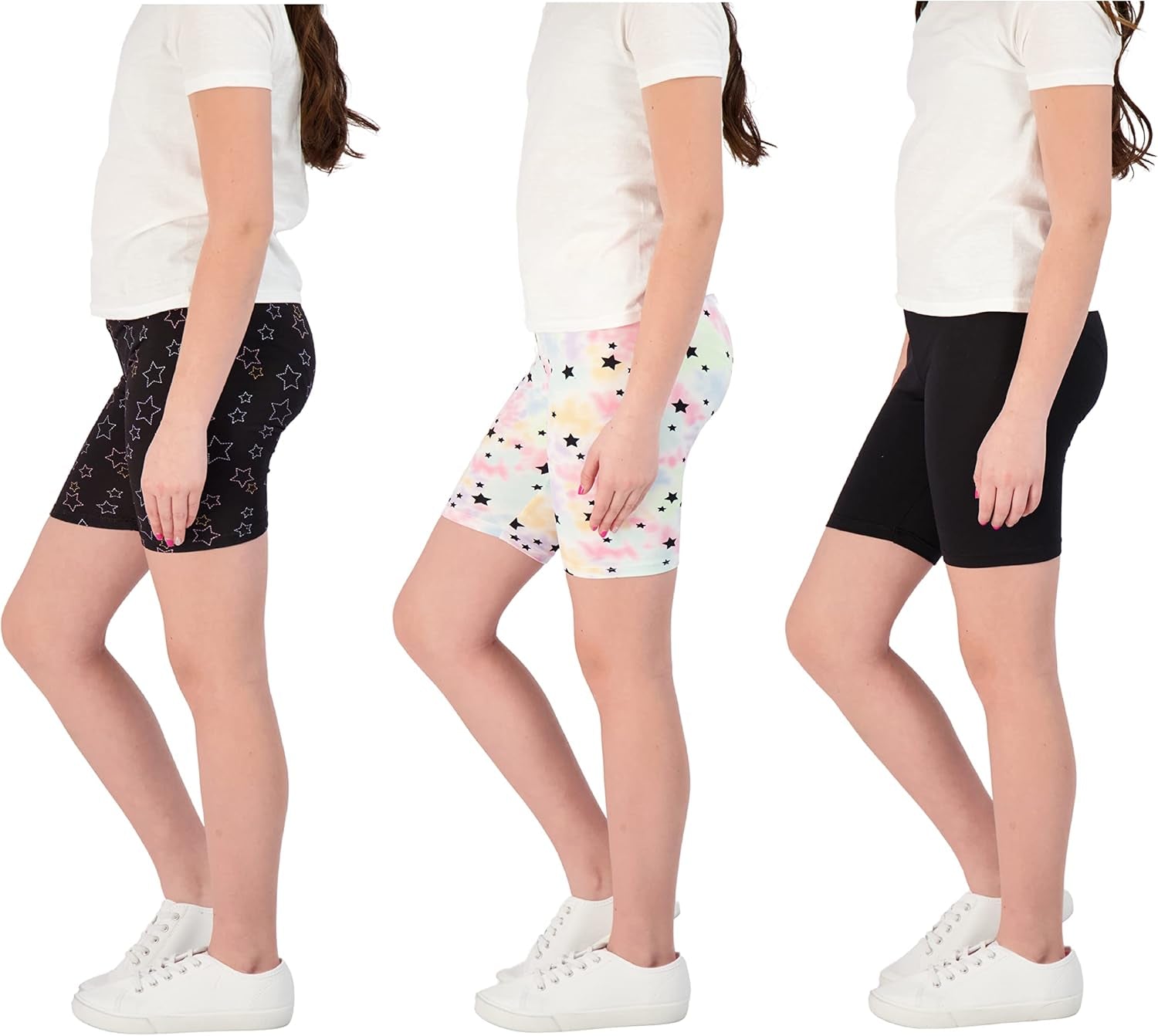 Kids Girls Bike Shorts – Multipack Soft Stretchy Polyester Activewear in Fun Prints & Colors (Sizes 5-16)