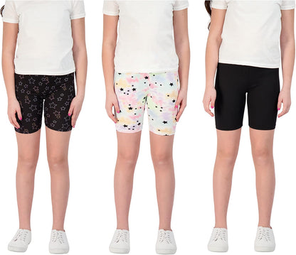 Kids Girls Bike Shorts – Multipack Soft Stretchy Polyester Activewear in Fun Prints & Colors (Sizes 5-16)