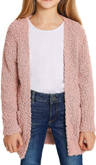 Girl'S Casual Open Front Long Cardigan Sweaters with Pockets