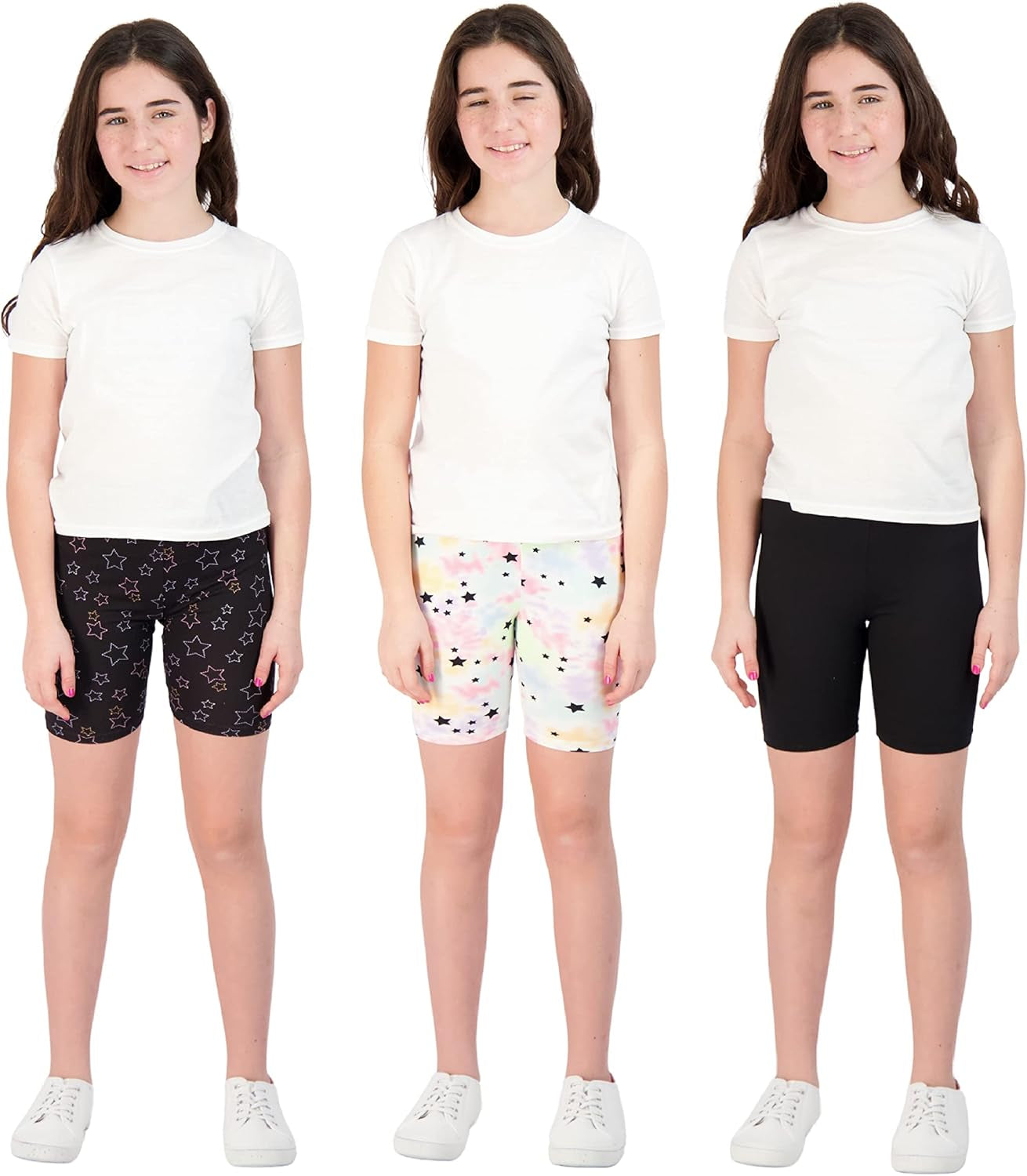 Kids Girls Bike Shorts – Multipack Soft Stretchy Polyester Activewear in Fun Prints & Colors (Sizes 5-16)