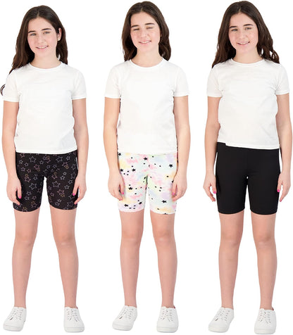 Kids Girls Bike Shorts – Multipack Soft Stretchy Polyester Activewear in Fun Prints & Colors (Sizes 5-16)