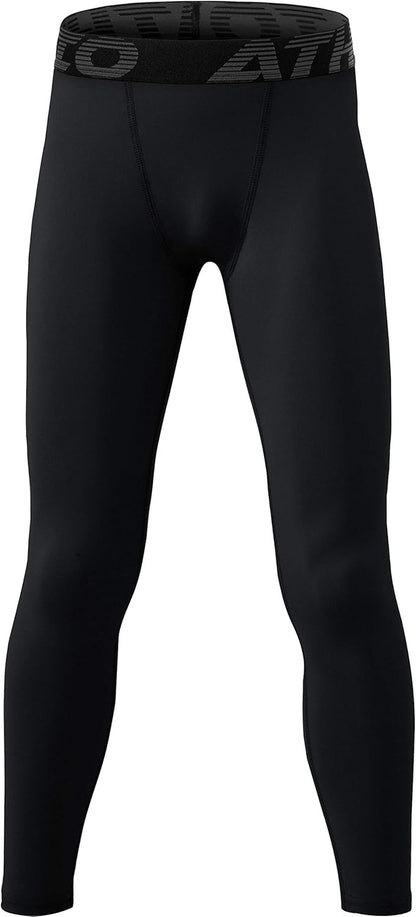 Boy'S UPF 50+ Compression Pants Baselayer, Cool Dry Active Running Tights, 4-Way Stretch Workout Leggings