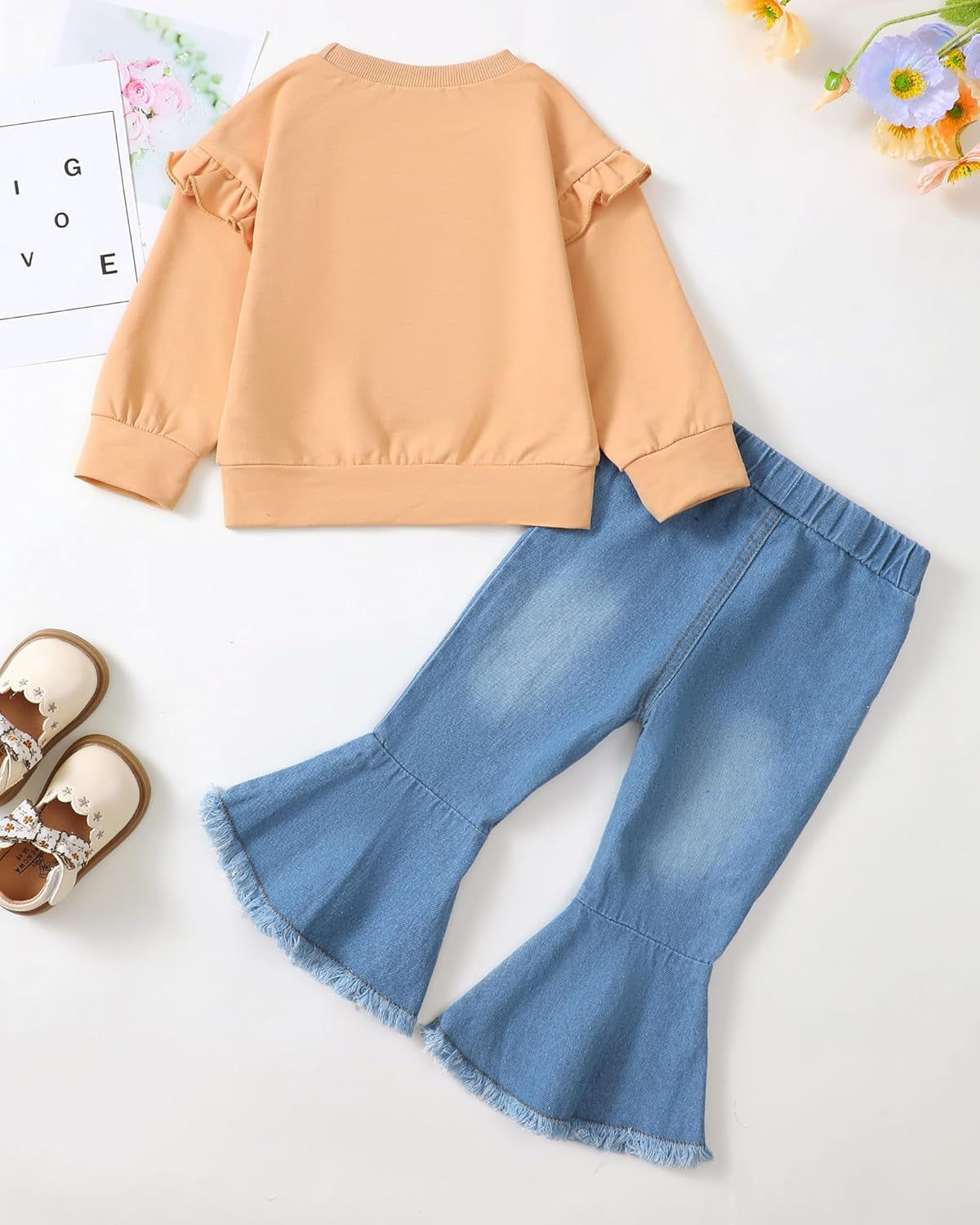 Toddler Girl Clothes Infant Outfits Ruffle T Shirt Ripped Jeans Clothing Little 6 12 18 Months 2 3 4 5 6 7T