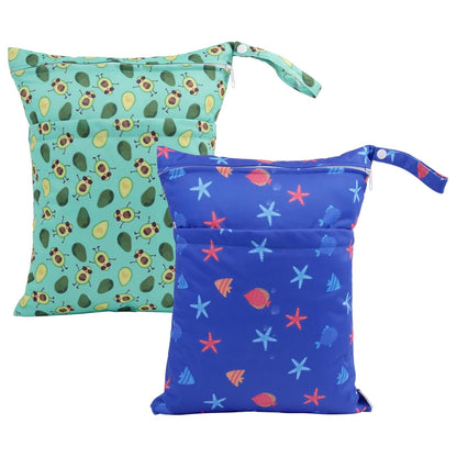 2Pcs Cloth Diaper Wet Dry Bags Waterproof Reusable with Two Zippered Pockets Travel Beach Pool Daycare Soiled Baby Items Yoga Gym Bag for Swimsuits or Wet Clothes LZX4344