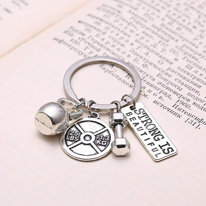 Stainless Steel Fitness Gym Charm Keychains Quotes Weight Plate Dumbbell Kettlebell Charmskeyring