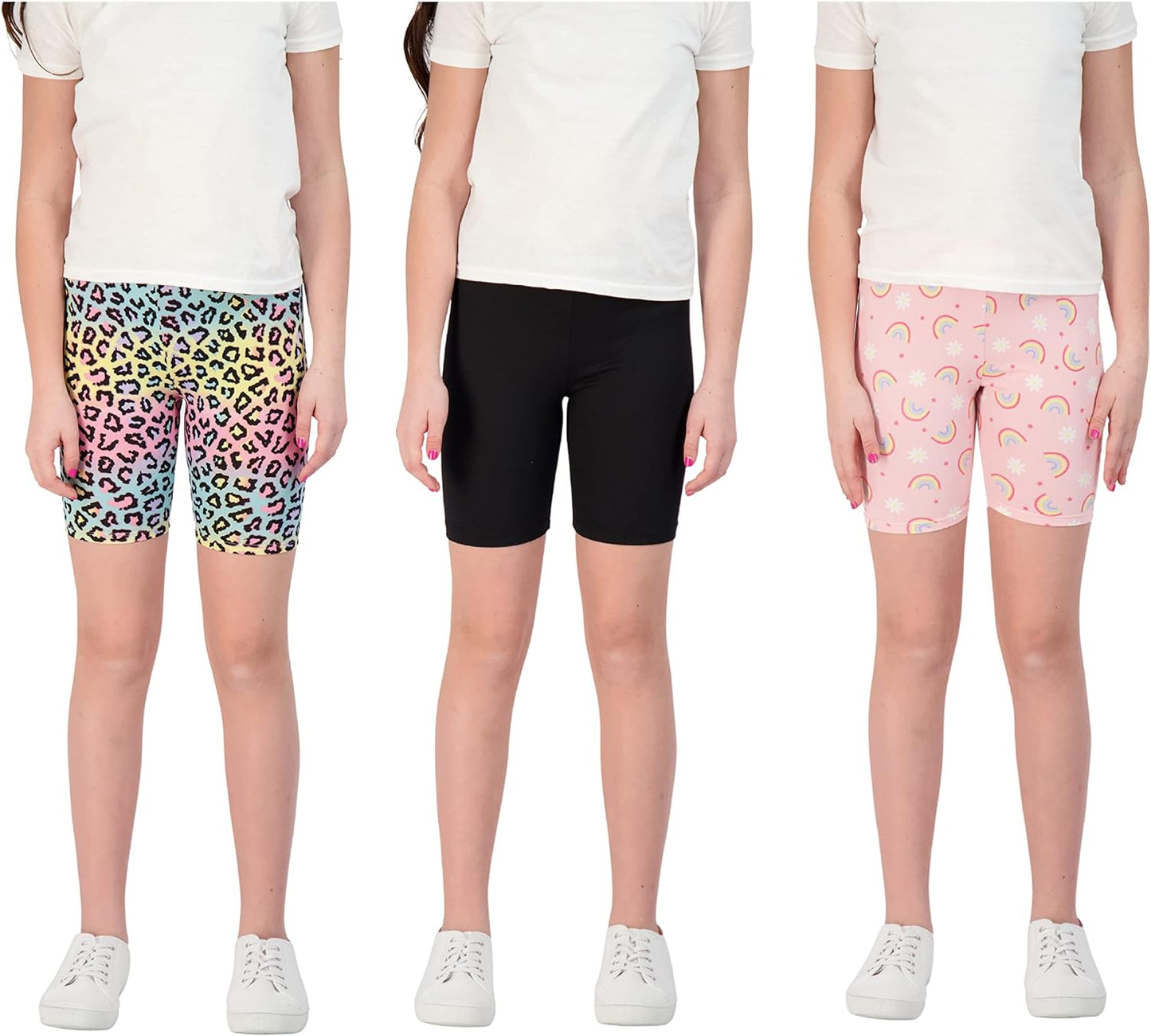 Kids Girls Bike Shorts – Multipack Soft Stretchy Polyester Activewear in Fun Prints & Colors (Sizes 5-16)