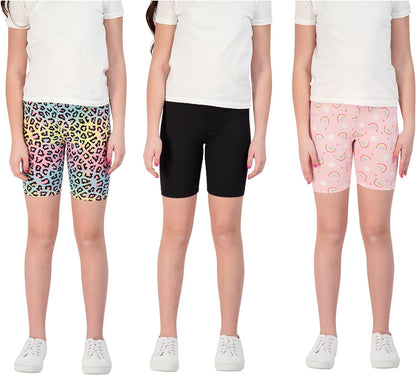 Kids Girls Bike Shorts – Multipack Soft Stretchy Polyester Activewear in Fun Prints & Colors (Sizes 5-16)