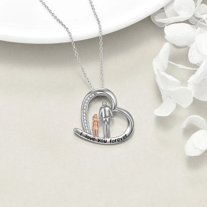 Father'S Day Gifts for Him S925 Sterling Silver Father Daughter Heart Pendant Necklace I Love You Forever Jewelry Mother'S Day Gifts for Daughter