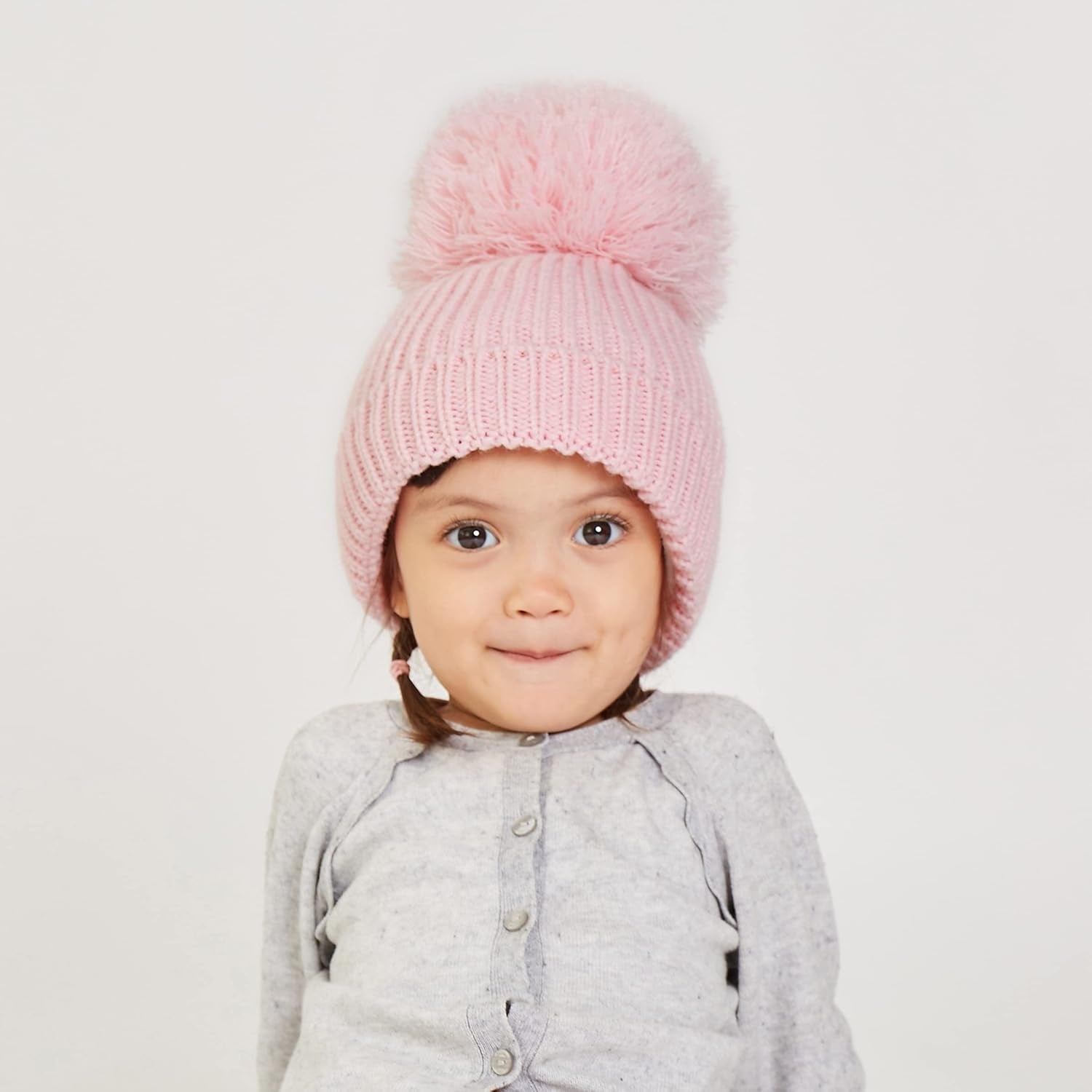 Winter Warm Knitted Baby Hats for Girls Pom Pom Kid Toddler Boys Beanies Cap with Fleece Lining