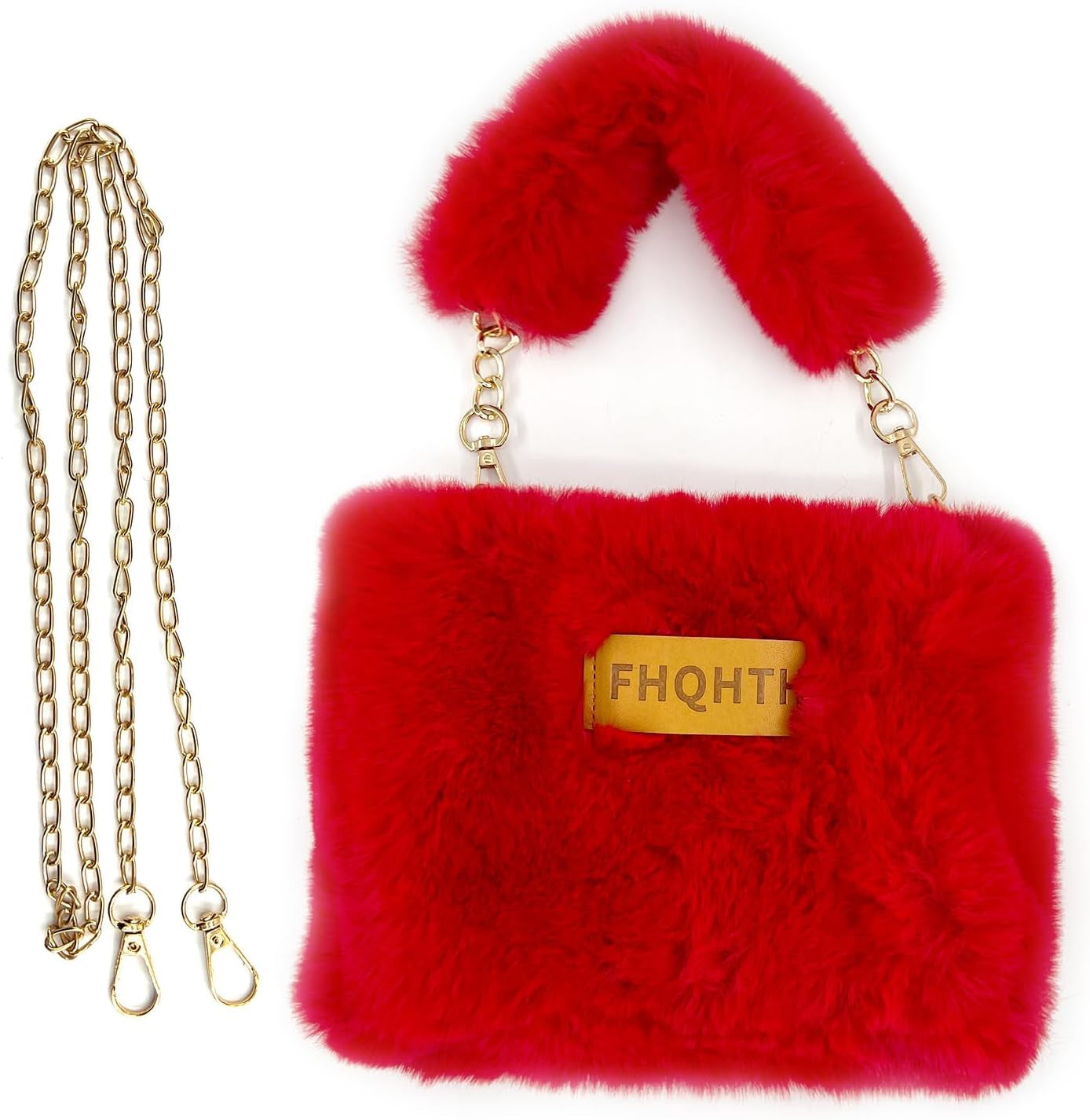 faux Fur Purse for Women Fluffy Evening Bags Small Cute Crossbody Bag Cosmetic Bag Metal Chain Strap